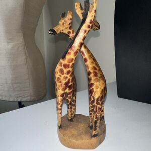 Disney Parks Intwined Giraffes Wooden Statue 8 1/2 inches tall
